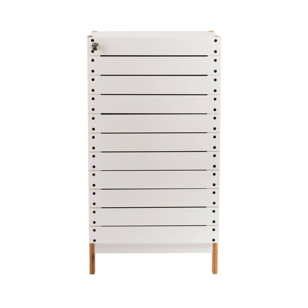 Modern Bamboo and White Floor Cabinet with Slatted Accent