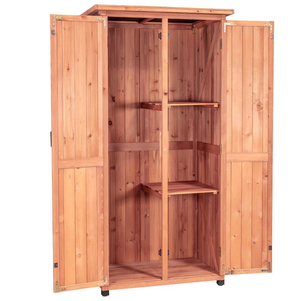 Brown Solid Wood Vertical Storage Shed with Double Doors
