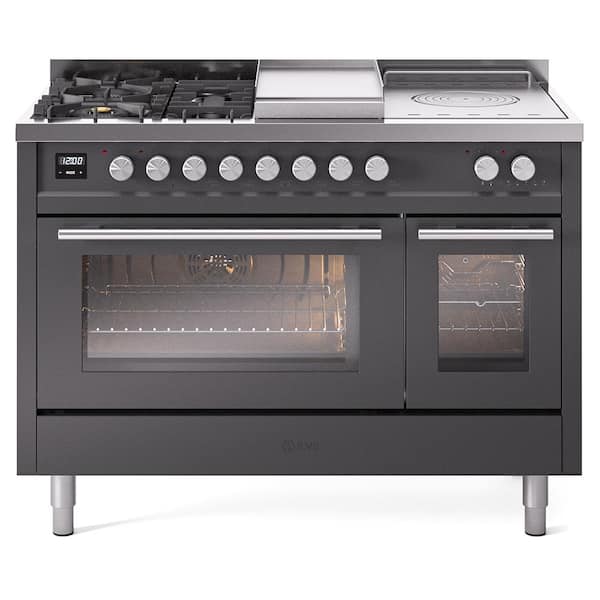 Professional Plus II 48 in. 5 Burner French top Griddle Freestanding Liquid Propane Dual Fuel Range in Matte Graphite