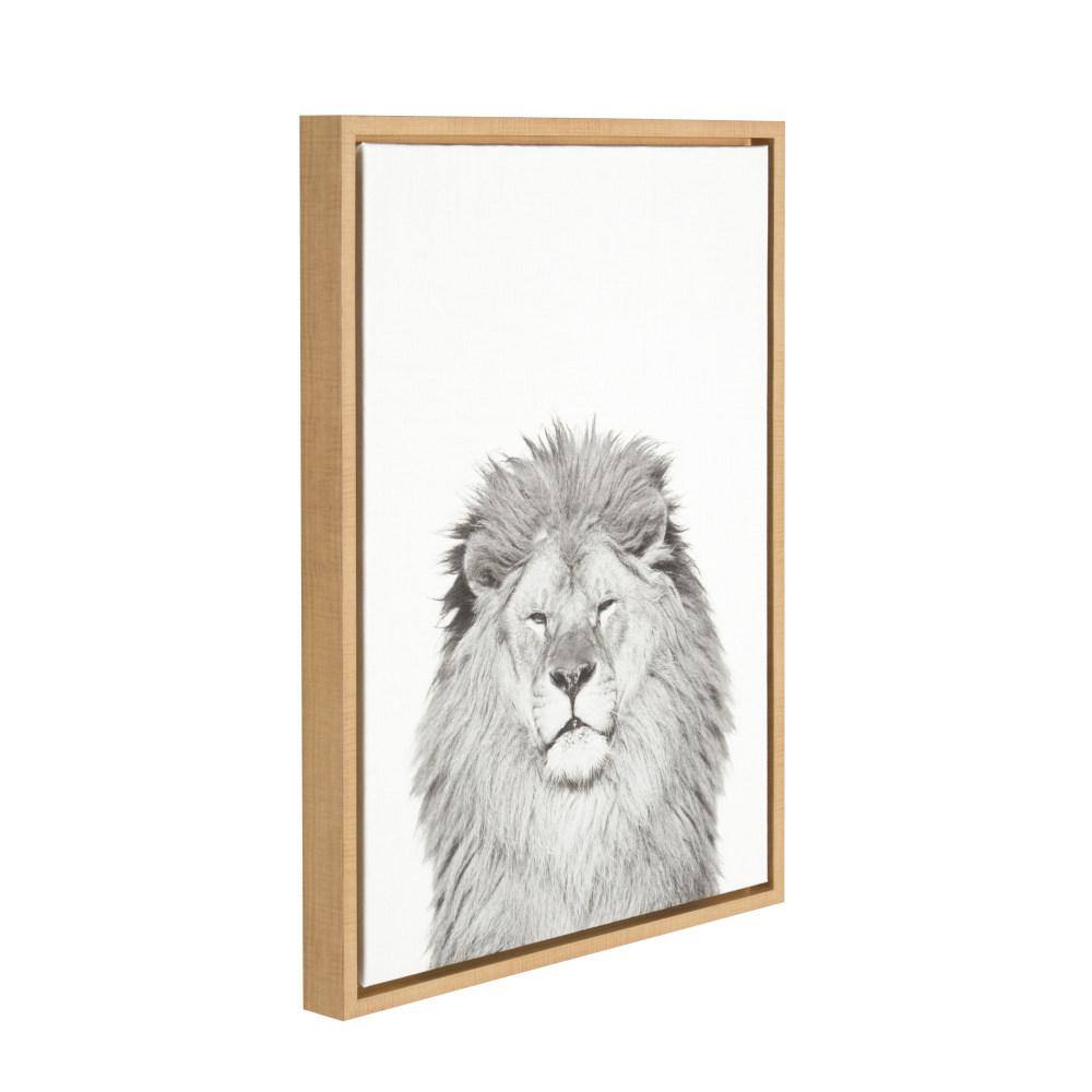 Natural Wood Framed Black and White Lion Canvas Print, 20" x 25"