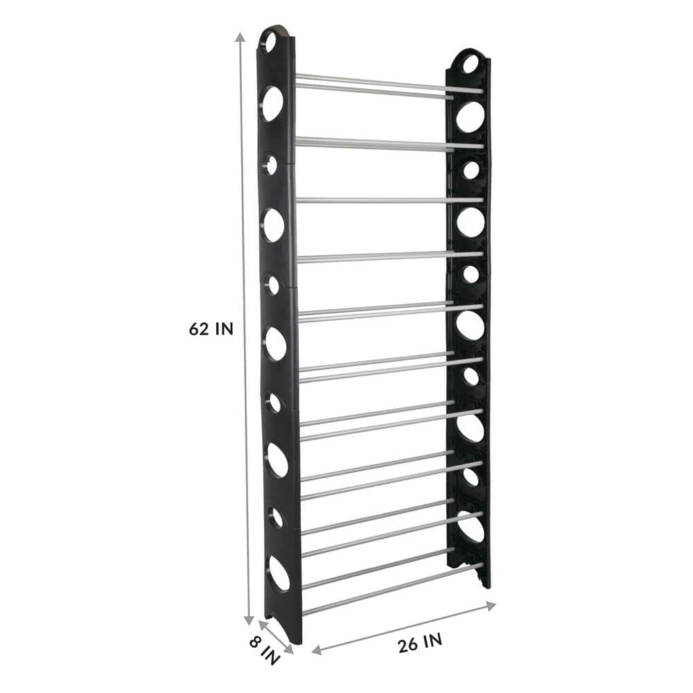 Black 10-Tier Stackable Plastic Shoe Rack