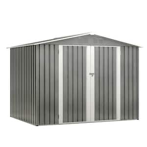 8 ft. W x 6 ft. D Outdoor Shed, Metal Storage Sheds with Foundation and Lockable Doors, Grey (48 Sq. Ft.)