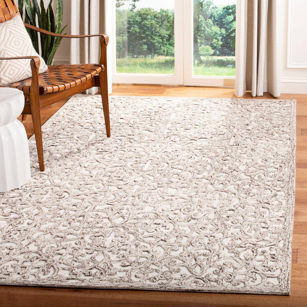 Hand-Tufted Brown and Ivory Wool Square Area Rug