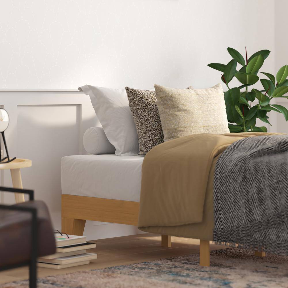 Natural Twin Wood Platform Bed with Slats