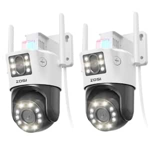 Wired 4MP 2.5K 360° PTZ Outdoor Plug-in Security Camera, 2.8mm and 8mm Dual Lens, AI Person Car Detection - 2-Pack