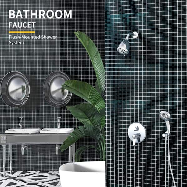 1-Handle 9-Spray Shower Faucet 2 GPM with Adjustable Flow Rate in Chrome(Valve Included)