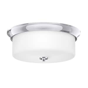 Gardenville 14.63 in. 1-Light Polished Chrome Drum Flush Mount with Frosted Glass Shade and No Bulbs Included 1-Pack
