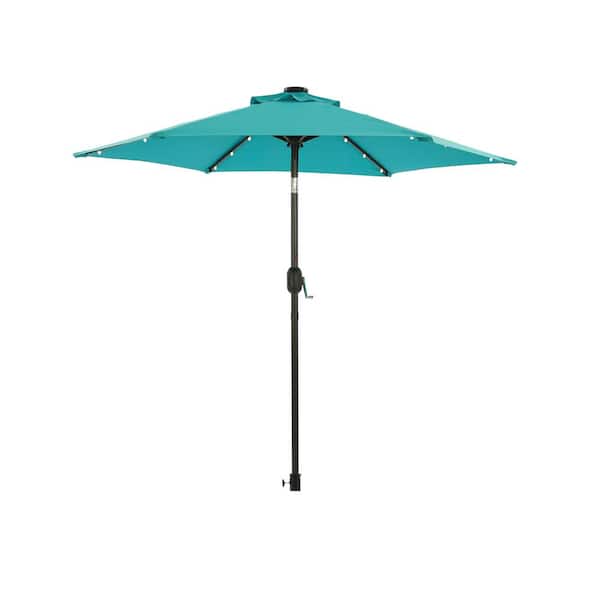 Inner Decor Seymo 7.5 ft. Steel Market LED Light Tilt Patio Umbrella in Light Blue without Base