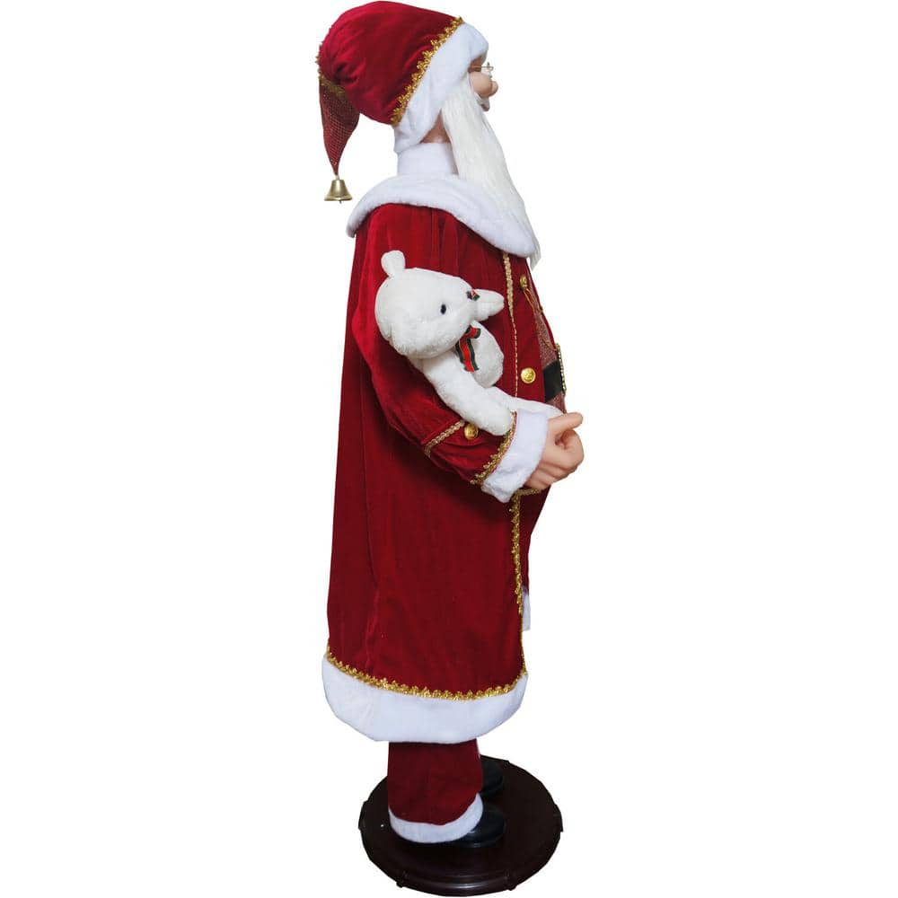 58" Red Velvet Dancing Santa with Bear and Wreath