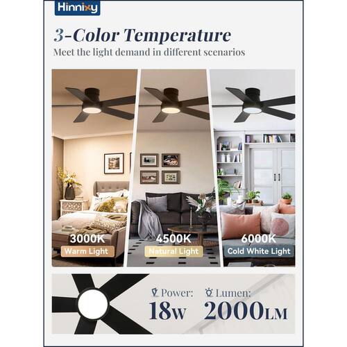 42 in. Smart Indoor Black Low Profile Ceiling Fan with Light Kit and Remote Control and 3CCT 6-Speed DC Motor Lighting