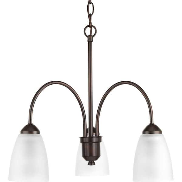 Progress Lighting Gather Collection 3-Light Antique Bronze Etched Glass Traditional Chandelier Light