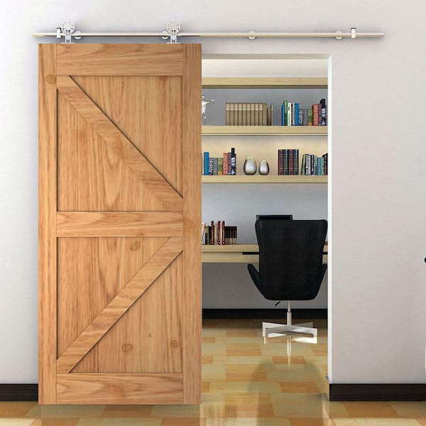 8 ft./96 in. Stainless Steel Sliding Barn Door Hardware Kit Spoke Wheel for Single Door with Non-Routed Floor Guide