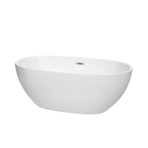 Wyndham Collection Juno 5.3 ft. Acrylic Flatbottom Non-Whirlpool Bathtub in White with Brushed Nickel Trim