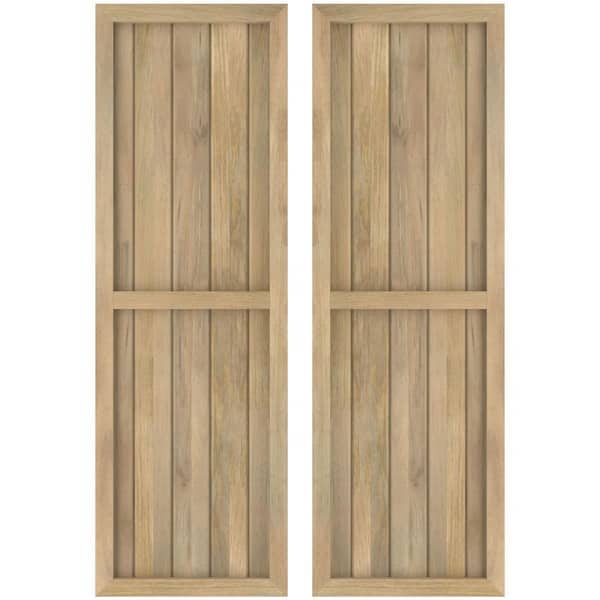 Ekena Millwork 17-1/2-in W x 78-in H Americraft 5 Board Exterior Real Wood Two Equal Panel Framed Board and Batten Shutters Unfinished