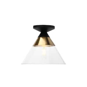 Theo - 1-Light Matte Black and Brushed Bronze Metal, Conical Glass Flush Mount Ceiling Light