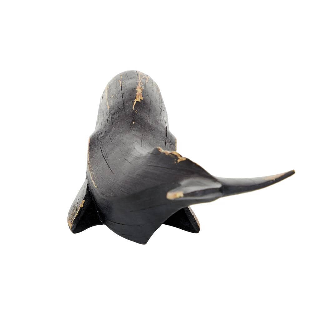 Elegant Coastal Black Resin Whale Sculpture 18"x9"x8"