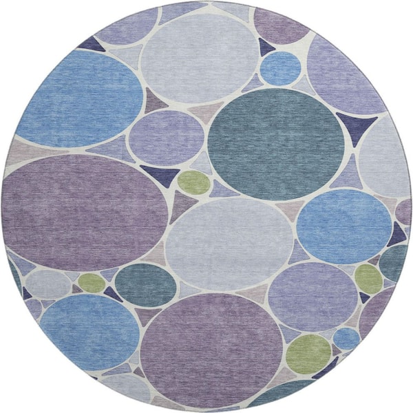 Mayfield Premium Machine Washable Abstract AMF2516 Plum 8 ft. x 8 ft. Round Rug