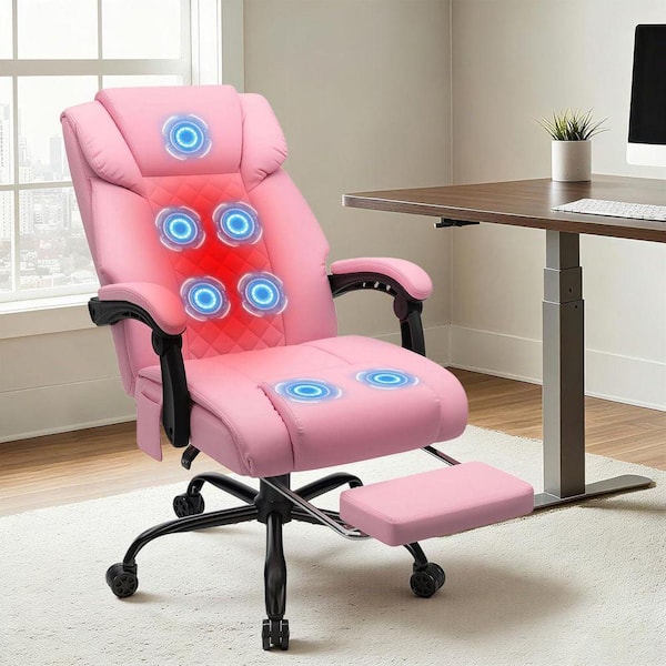 Hoffree Faux Leather Ergonomic Heated Executive Office Chair with Vibration  Function in Pink with Padded Arms POA11617365
