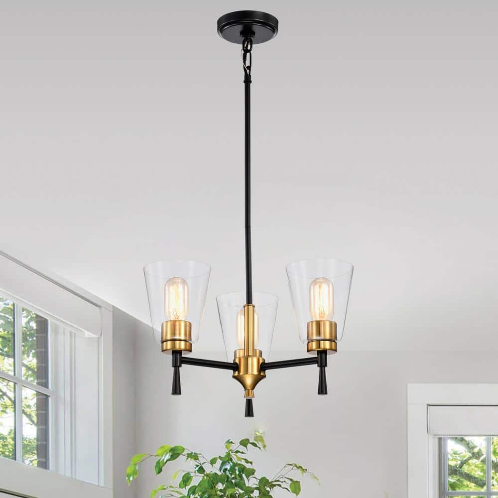 Edvivi Briarwood 3-Light Black and Antique Brass Chandelier with Clear ...