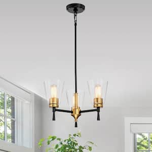 Briarwood 3-Light Black and Antique Brass Chandelier with Clear Cone Glass Shades