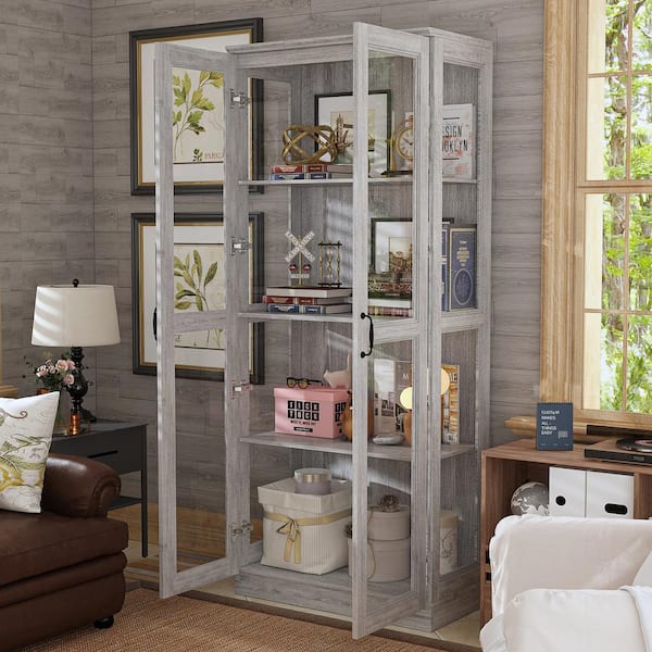 FUFU&GAGA 68.9 in. H White Wood Doors Accent Cabinet with 4-Tier