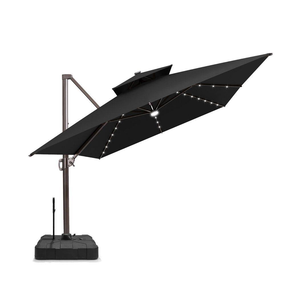 Double Top 13 ft. x 10 ft. Solar LED Rectangular 360° Rotation Cantilever Patio Umbrella in Black with 300 lbs. Base price history on PriceWatchPro