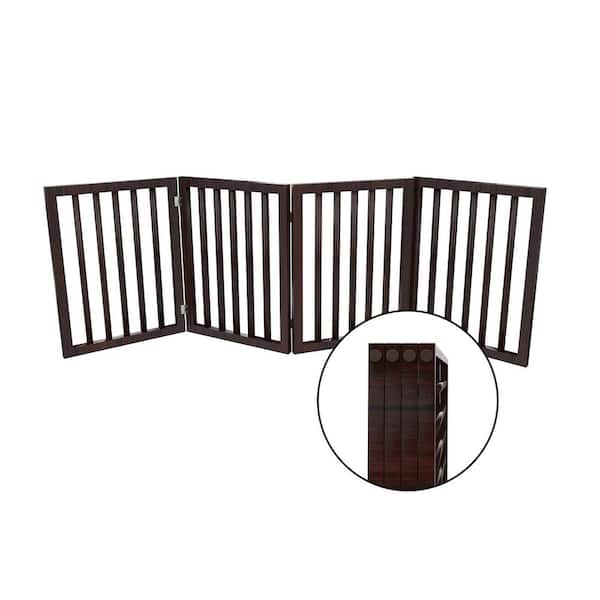 Petmaker 4-Panel Wooden Freestanding Folding Pet Gate in Brown