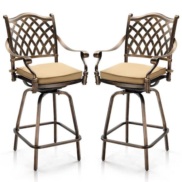 50 in. Cast Aluminum Swivel Outdoor Bar Stool with Cushion (2-Pack)