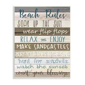 "Nautical Fun Beach Rules List Boardwalk Sign "by Kimberly Allen Unframed Typography Wood Wall Art Print 13 in. x 19 in.