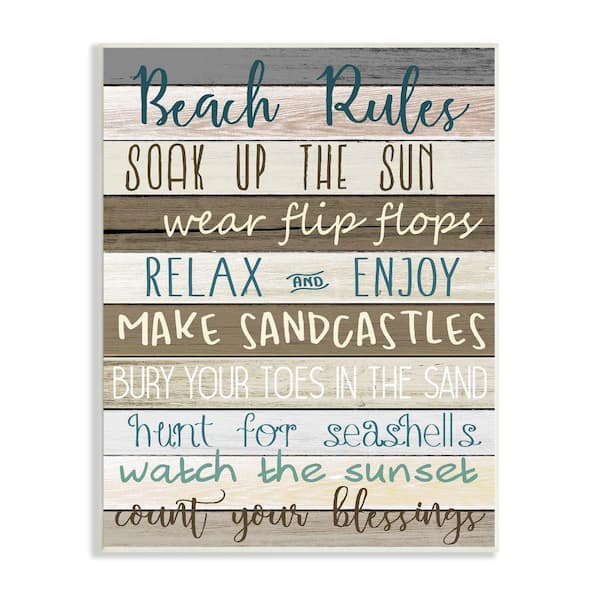 "Nautical Fun Beach Rules List Boardwalk Sign "by Kimberly Allen Unframed Typography Wood Wall Art Print 10 in. x 15 in.