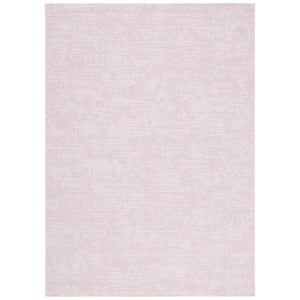 Courtyard Pink/Ivory 5 ft. x 8 ft. Distressed Abstract Indoor/Outdoor Patio  Area Rug