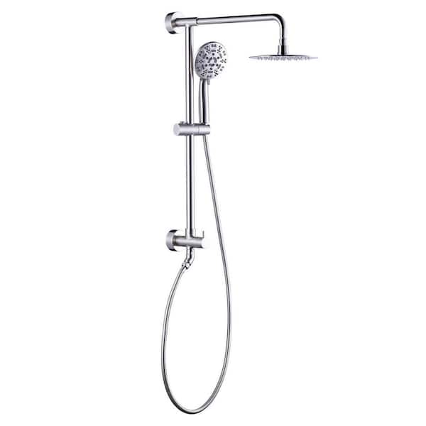 Wall Mount Rainfall Shower Head and 7-Spray Handheld Shower Combo with Height Adjustable Slide Bar in Brushed Nickel