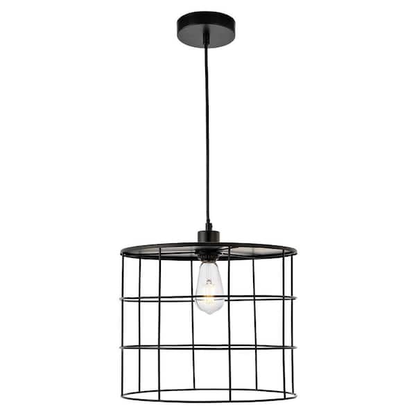 WINGBO 1-Light Industrial Hanging Cage Pendant Lights, Vintage - Technical View