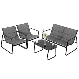 Gray 4-Piece Metal Patio Conversation Set with Breathable Textilence Seating