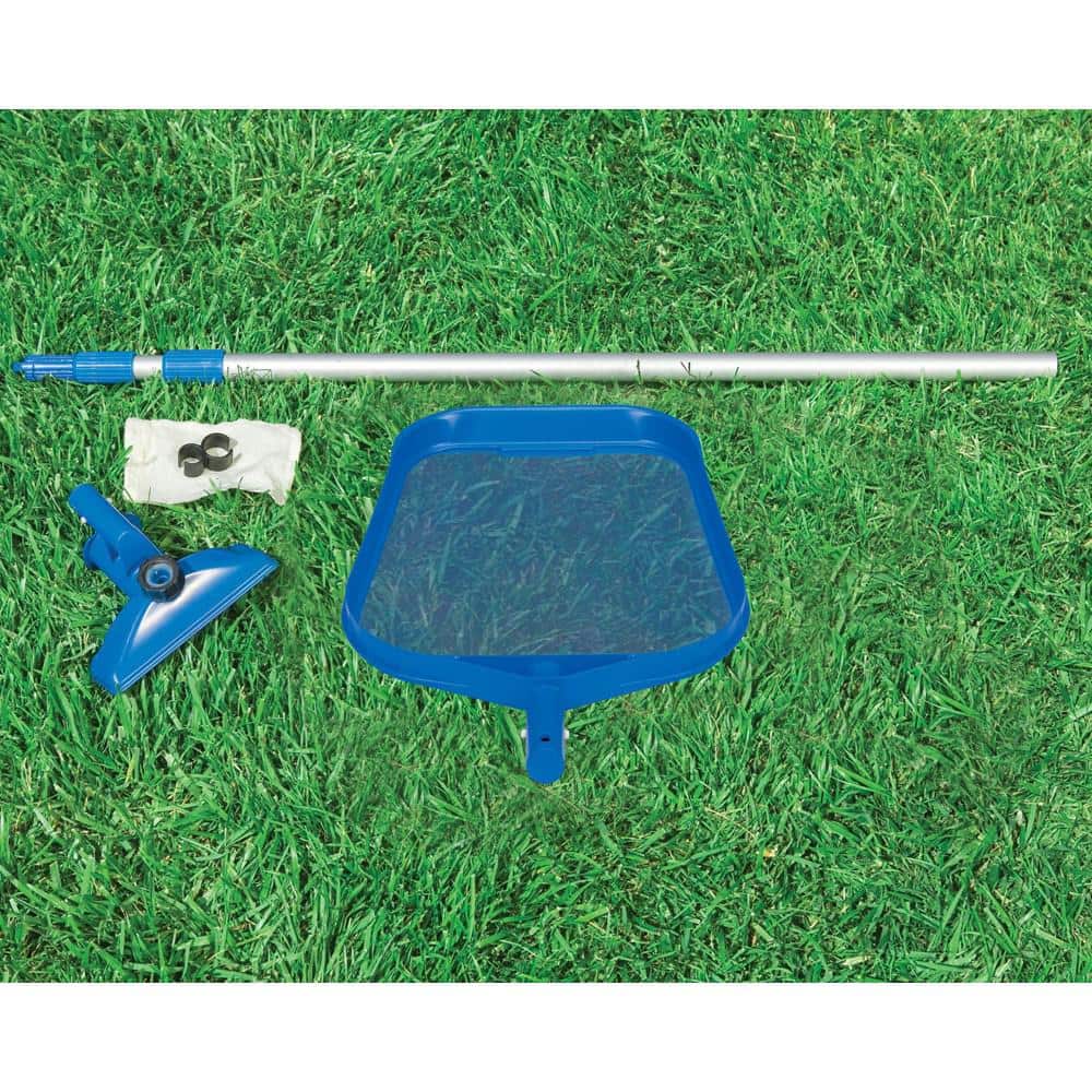 Blue and Silver Aluminum Pool Cleaning Kit with Telescoping Pole