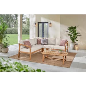 Orleans Eucalyptus Outdoor Sectional with CushionGuard Almond Cushions