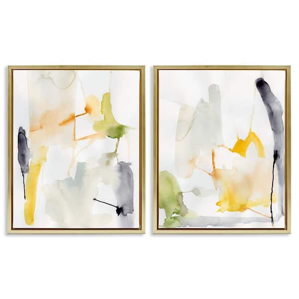 Stupell Industries Watercolor Paint Drips by Victoria Barnes 2 Pieces Gold Floater Frame Abstract Graphic Art Print 21 in. x 17 in.