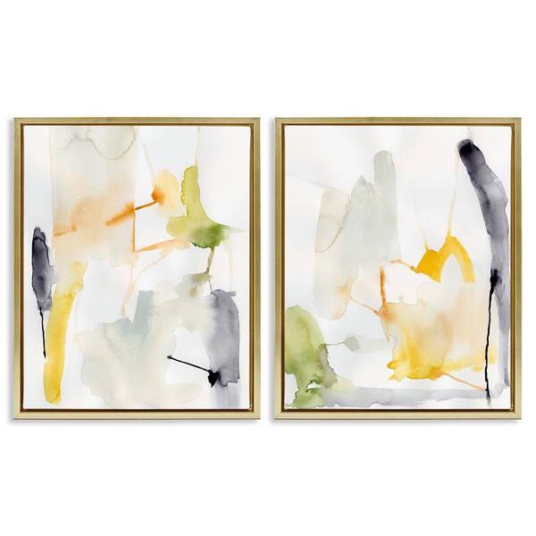 Stupell Industries Watercolor Paint Drips by Victoria Barnes 2 Pieces Gold Floater Frame Abstract Graphic Art Print 31 in. x 25 in.