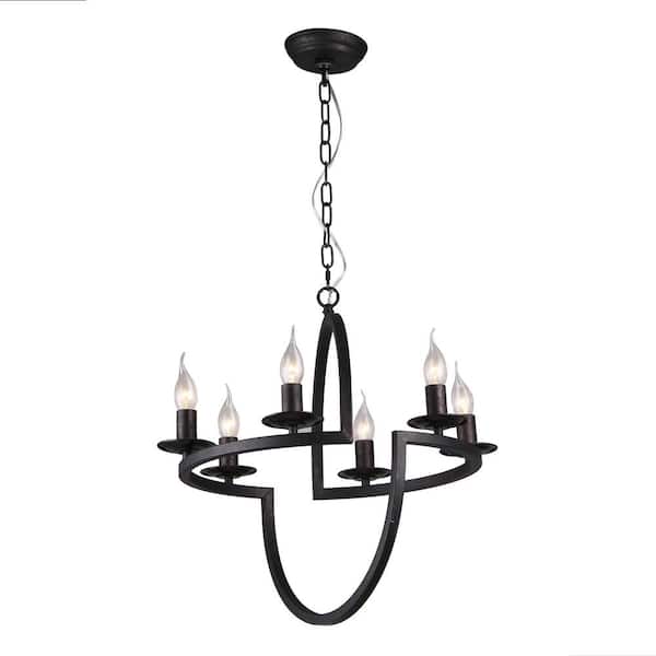 Warehouse of Tiffany Fiametta 22 in. 6-Light Indoor Bronze Candlestick Pendant with Light Kit