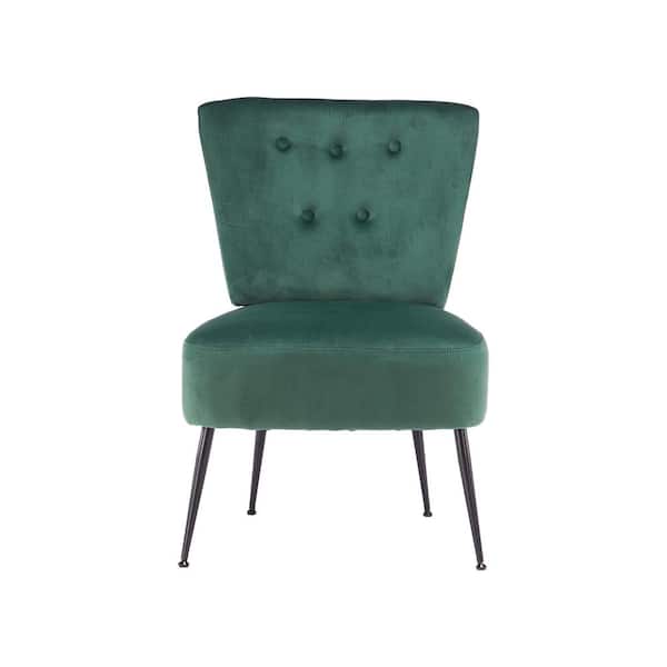Unbranded Dark Green Velvet Side Chair with Tufted Back for Living Room