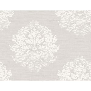 Textile Damask Grey and White Paper Strippable Wallpaper Roll ( Cover 60.75 sq. ft. )