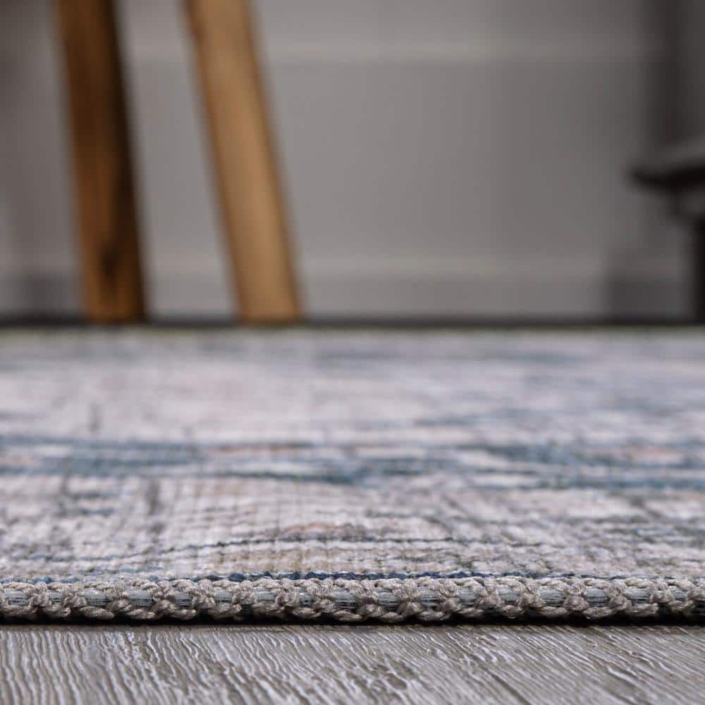 Didim Boho Navy and Light Gray 5x8 Washable Area Rug