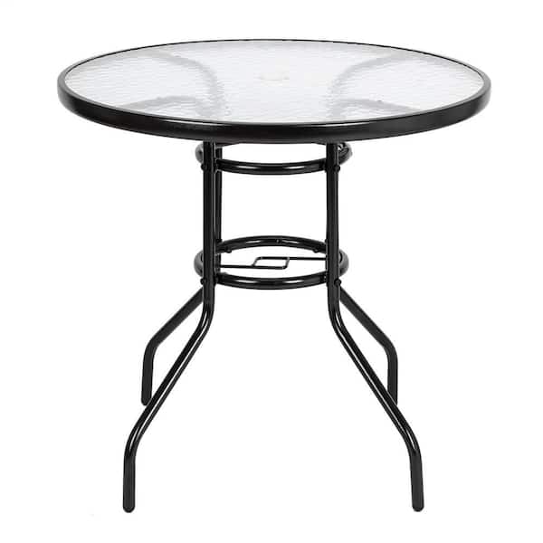 ESILOO Outdoor Dining Table-Round Toughened Glass Table for Yard and Garden-Durable, Weather-Resistant, Easy to Clean