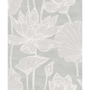 57.5 sq. ft. Shadow Water Lilies Nonwoven Paper Unpasted Wallpaper Roll