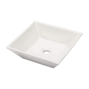16 in. x 16 in. Porcelain Ceramic Square Modern Bathroom Vessel Sink in White
