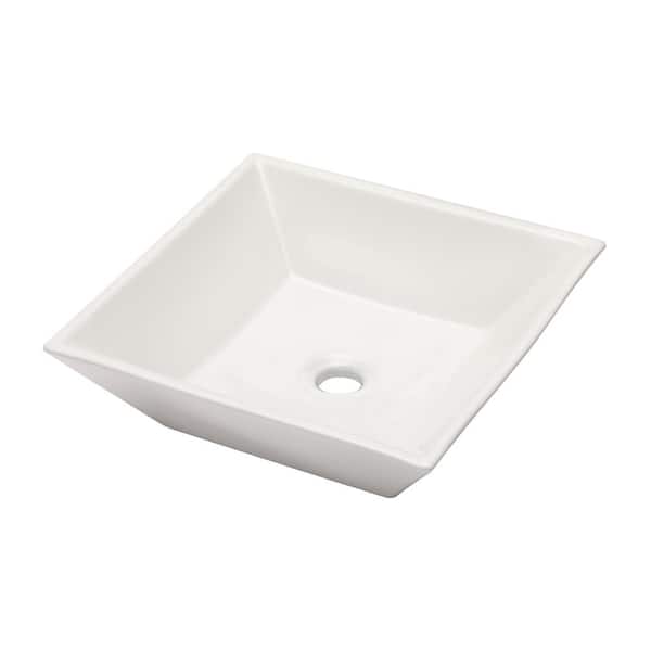 Logmey 16 in. x 16 in. Porcelain Ceramic Square Modern Bathroom Vessel Sink in White