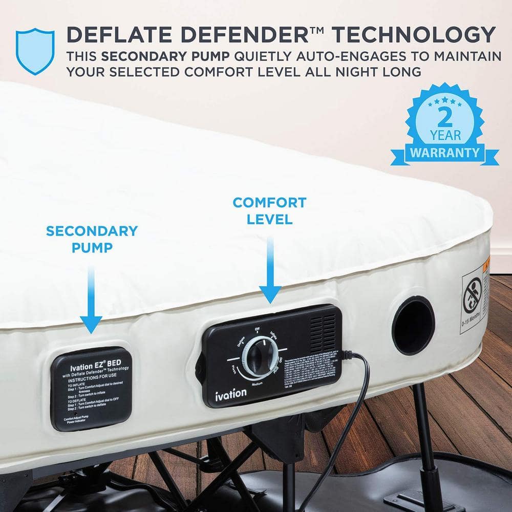 Ivation Twin White PVC Raised Air Mattress with Built-In Pump