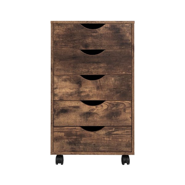 HOMESTOCK 5-Drawer Rustic Brown 26 in. H x 16 in. W x 16 in. D Wood Lateral File Cabinet