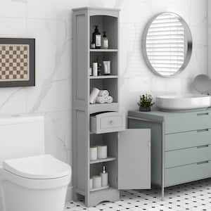 Tall 13.4 in. W x 9.1 in. D x 66.9 in. H Gray MDF Board Freestanding Linen Cabinet with Adjustable Shelves in Grey