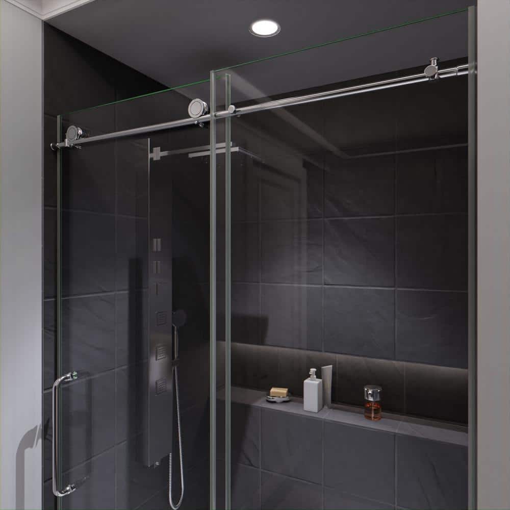 Leon 48" Polished Chrome Frameless Sliding Shower Door with Clear Glass